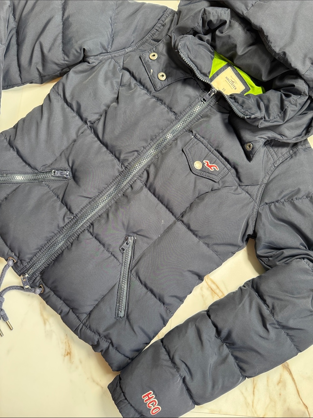 Y2K Hollister Down Filled Puffer Jacket Sz XS Navy Back to school snow Trendy